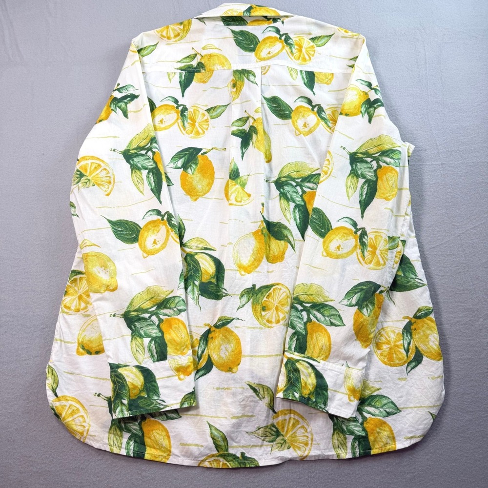 Talbots Women's White Yellow Lemon Print Button Down Shirt L Cotton Cottagecore - Picture 4 of 11